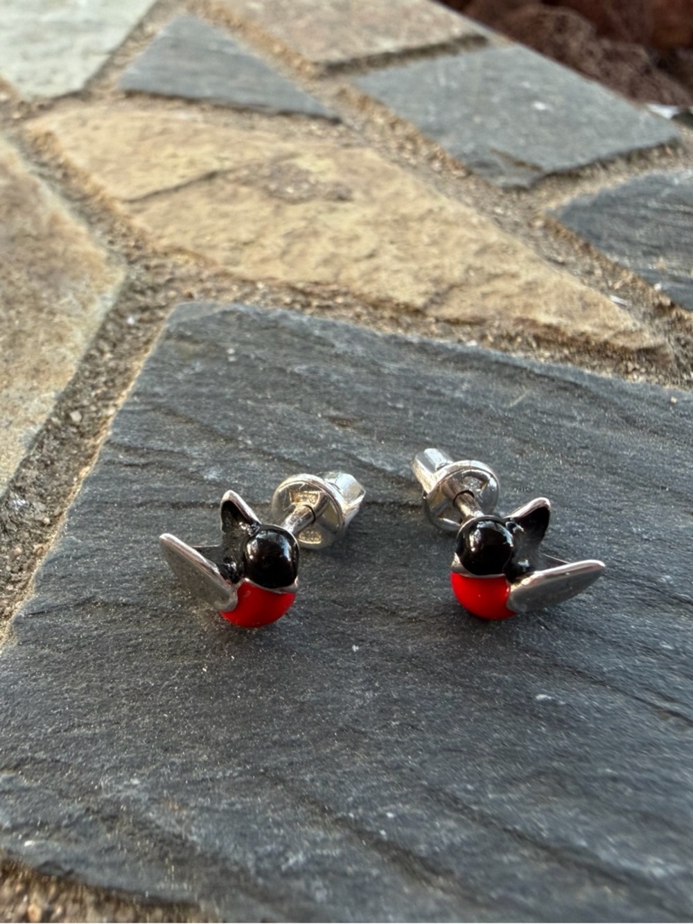 Sterling Silver Red Bird Stud Earrings | Cute Minimal Jewelry